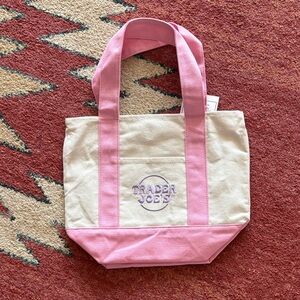 Trader Joe's Pink & Cream Canvas Mini Tote Bag
